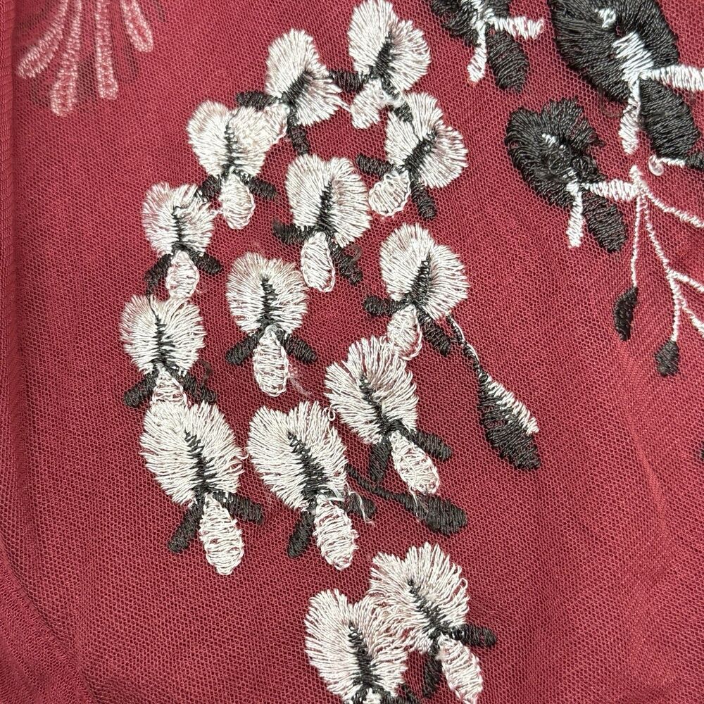 Free People Bonjour Mini Dress Size L Red Embroidered Floral Ballon Flowy Boho - Picture 11 of 15